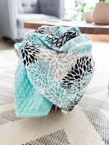Teal Blooms - Youth Minky Blanket