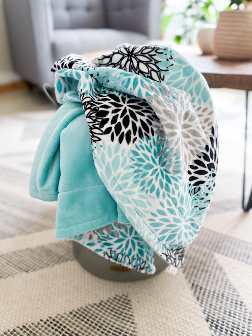 Teal Blooms - Toddler Minky Blanket