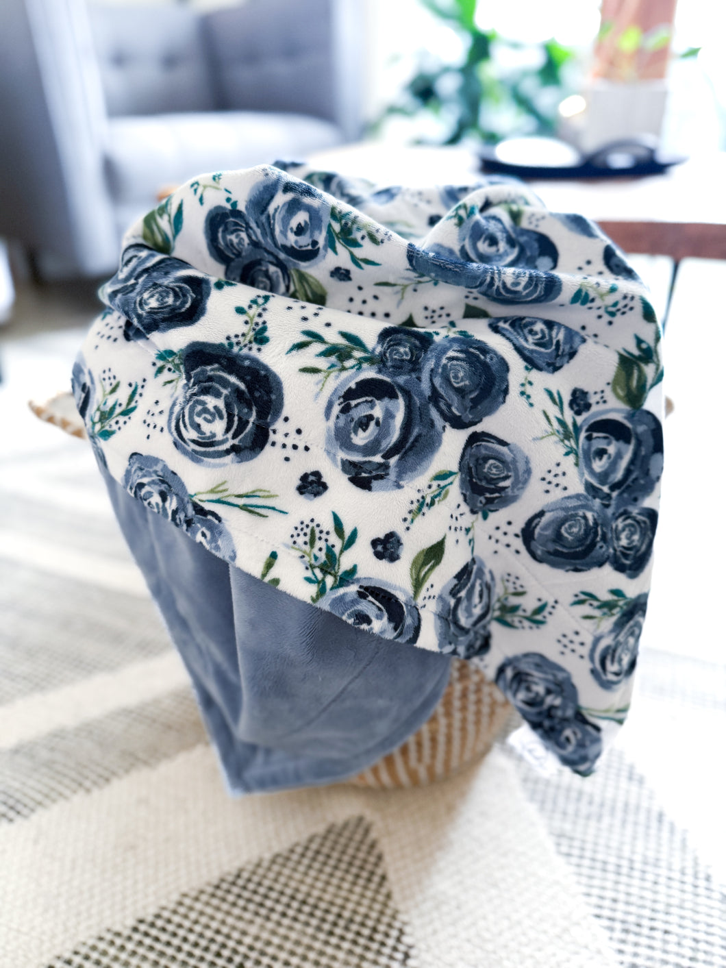 Navy Rosie - XL Adult Minky Blanket