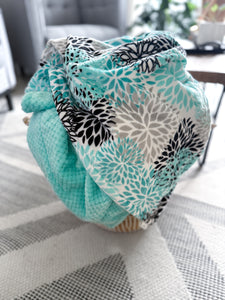 Teal Blooms - Adult Minky Blanket