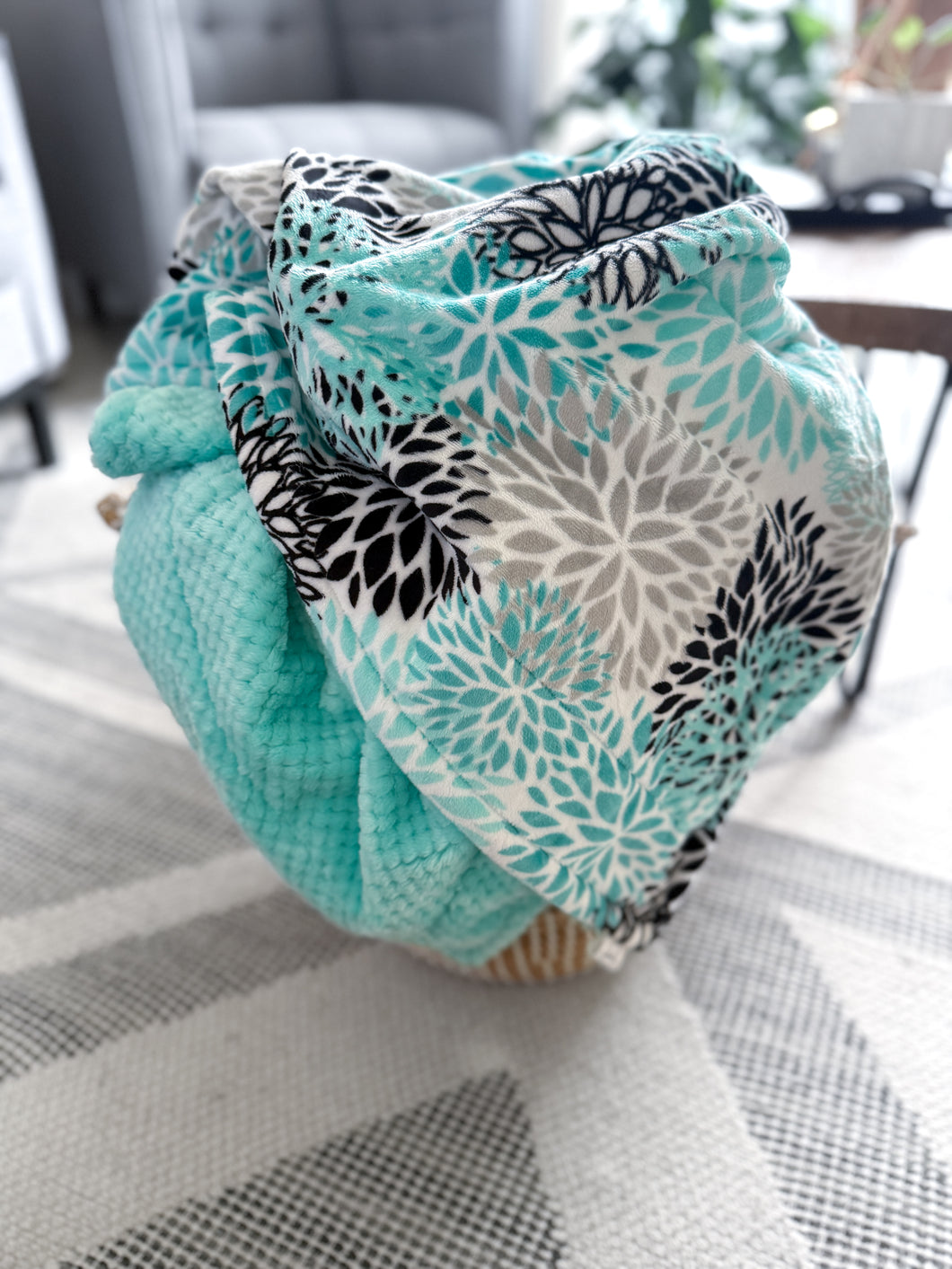 Teal Blooms - Adult Minky Blanket