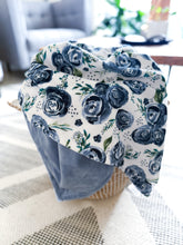 Load image into Gallery viewer, Navy Rosie Minky blanket, a stylish and functional throw to add comfort and warmth to your living room or bedroom year-round.