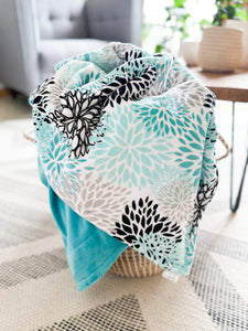 Teal Blooms - Adult Minky Blanket