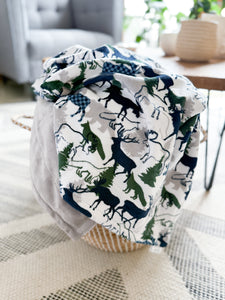 Navy Forest Park - Adult Minky Blanket