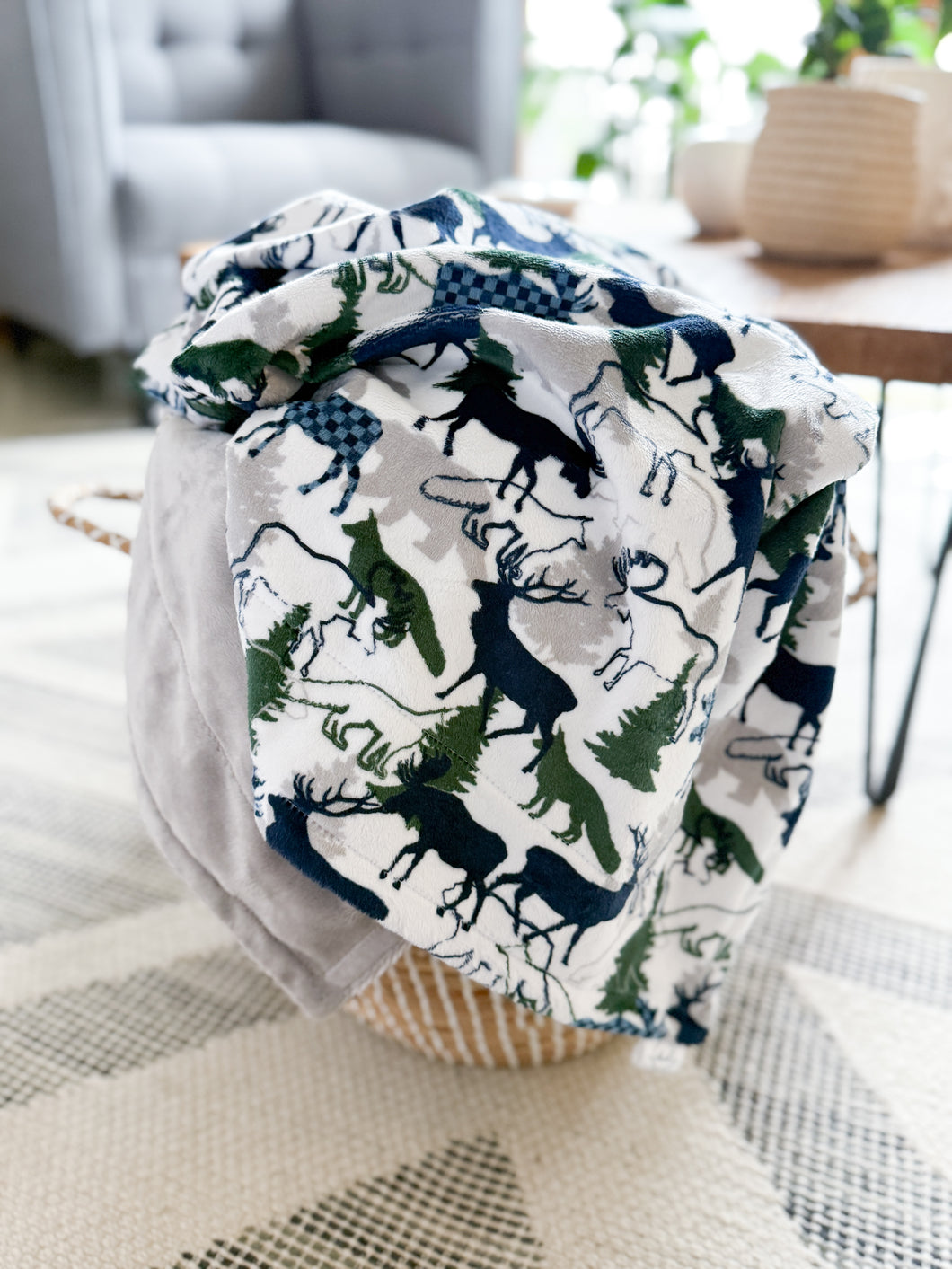 Navy Forest Park - Adult Minky Blanket