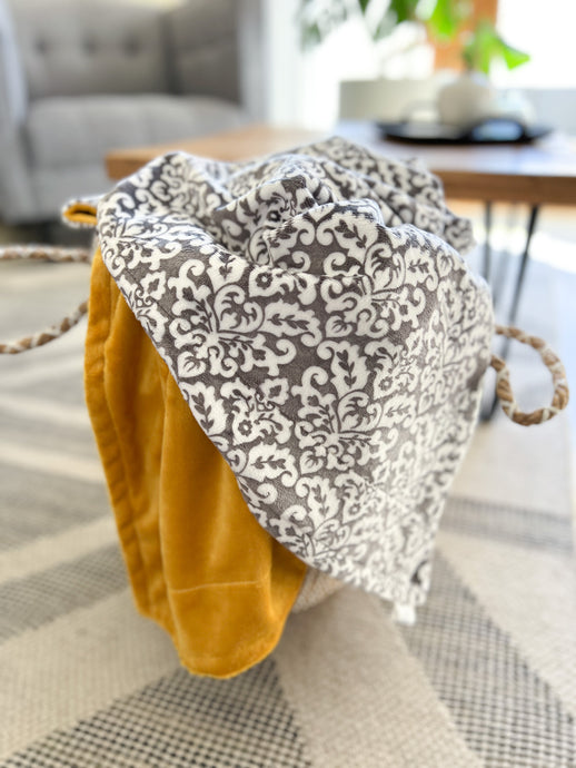 Charcoal Damask - Soft Adult Minky Blanket