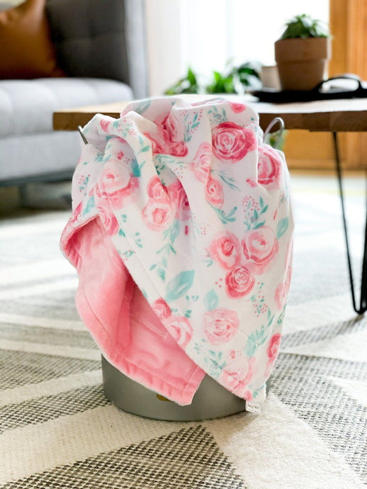 Blankets - Blush Rosie - Soft Toddler Minky Blanket