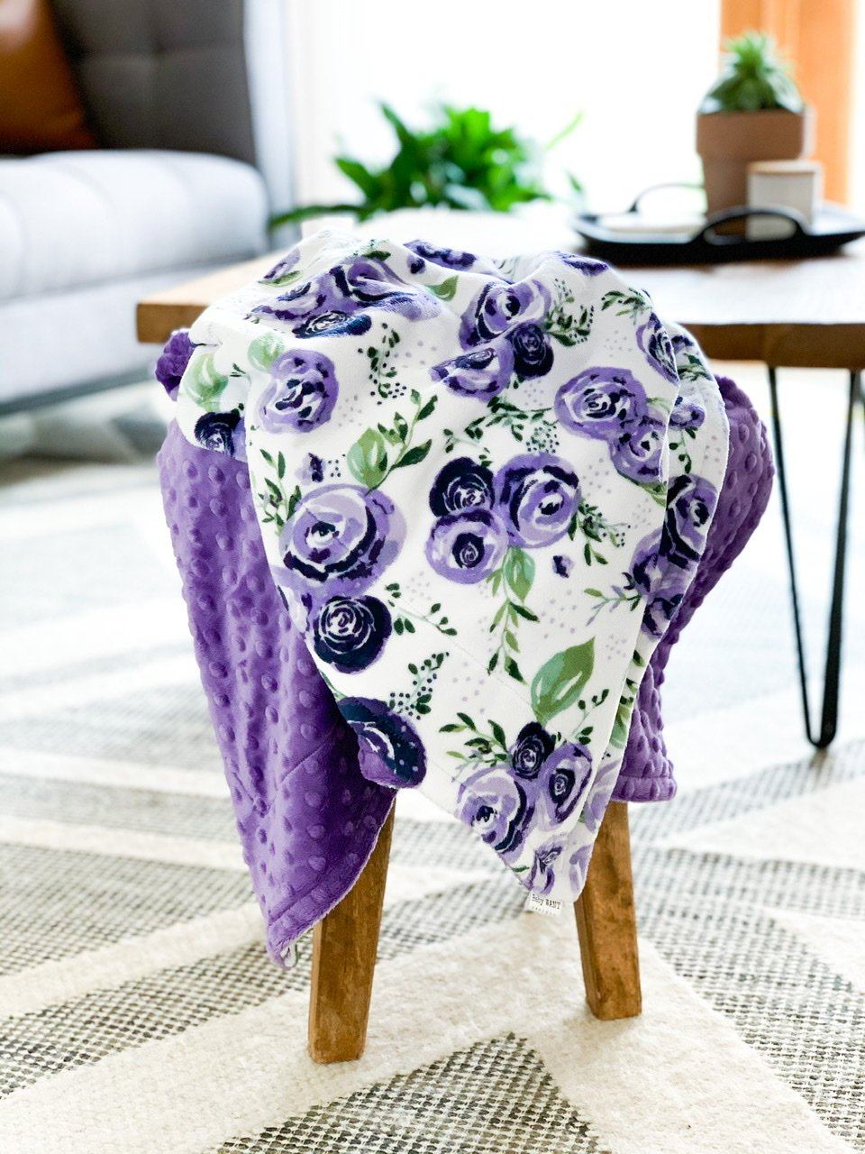 Blankets - Eggplant Rosie - Soft Baby Minky Blanket