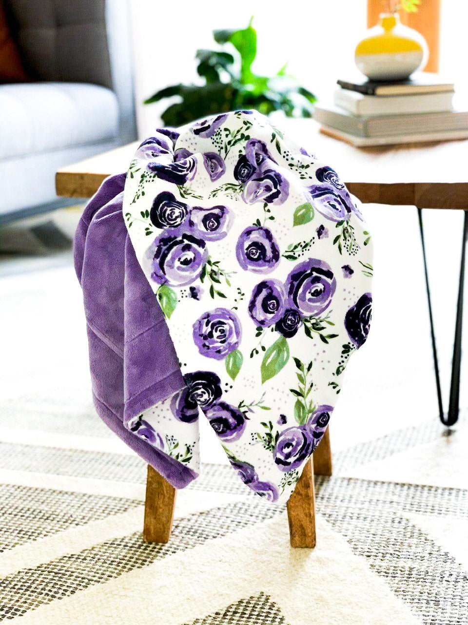 Blankets - Eggplant Rosie - Soft Baby Minky Blanket